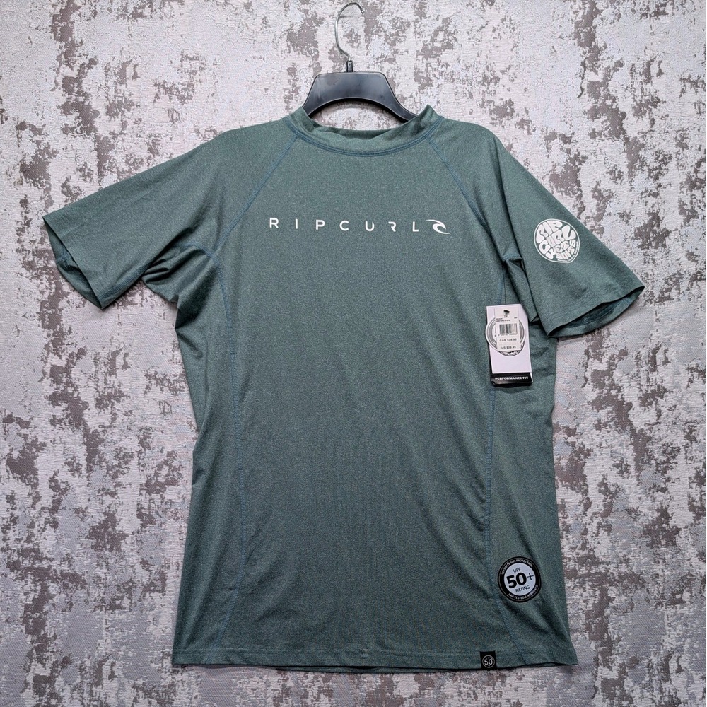 Rip Curl Mens XXL Rash Guard UPF 50+ Heather Green Performance Fit WLU GDM NEW